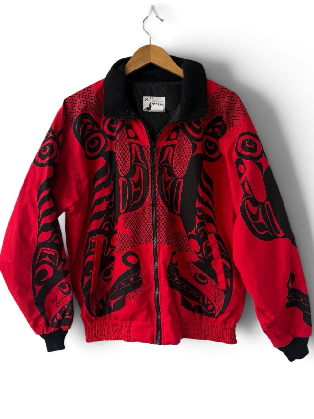 Vintage 90s Designs by Nytom John Goodwin Makah Art Jacket USA Red Black M